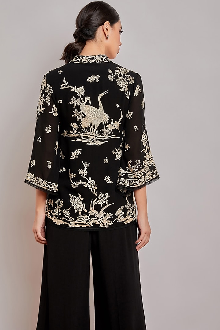 Black Embroidered Wrap Top by Patine at Pernia's Pop Up Shop