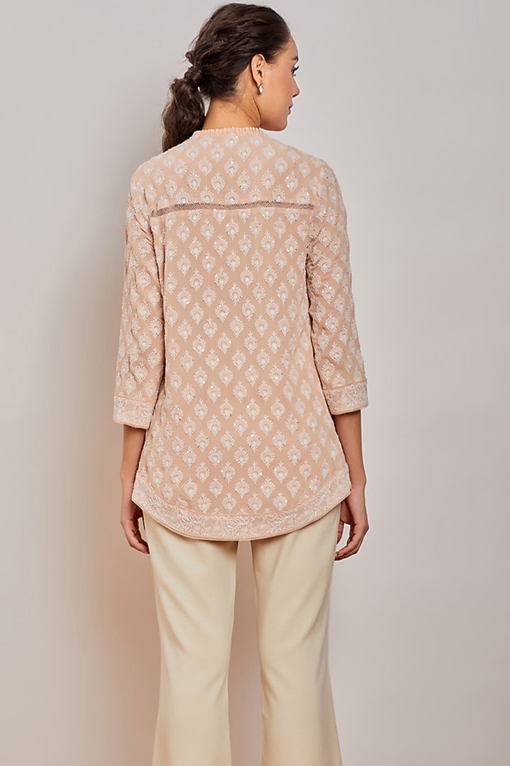Peach Chikankari Smocked Top by Patine at Pernia's Pop Up Shop