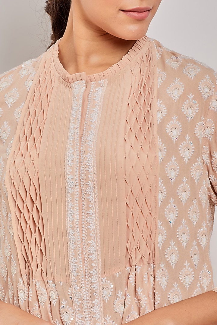 Peach Chikankari Smocked Top by Patine at Pernia's Pop Up Shop