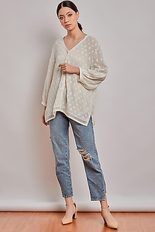 Off White Chikankari Shirt Top by Patine