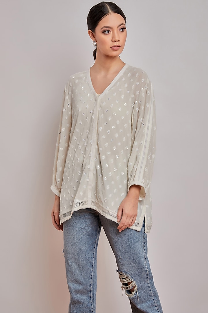 Off White Chikankari Shirt Top by Patine at Pernia's Pop Up Shop