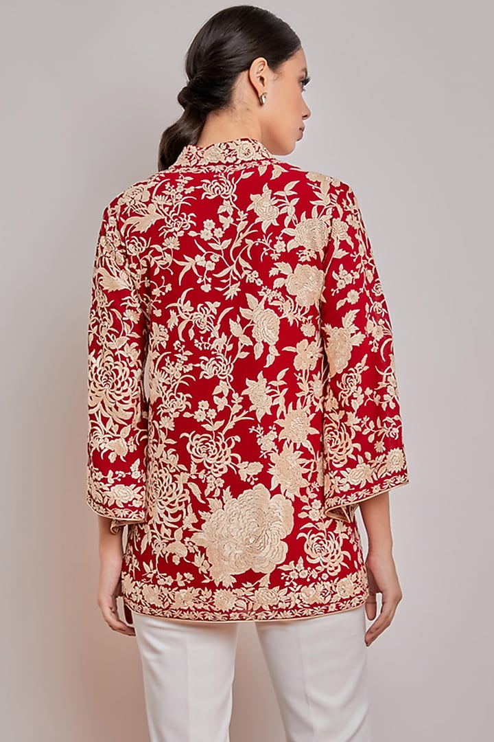 Red Embroidered Wrap Top by Patine at Pernia's Pop Up Shop