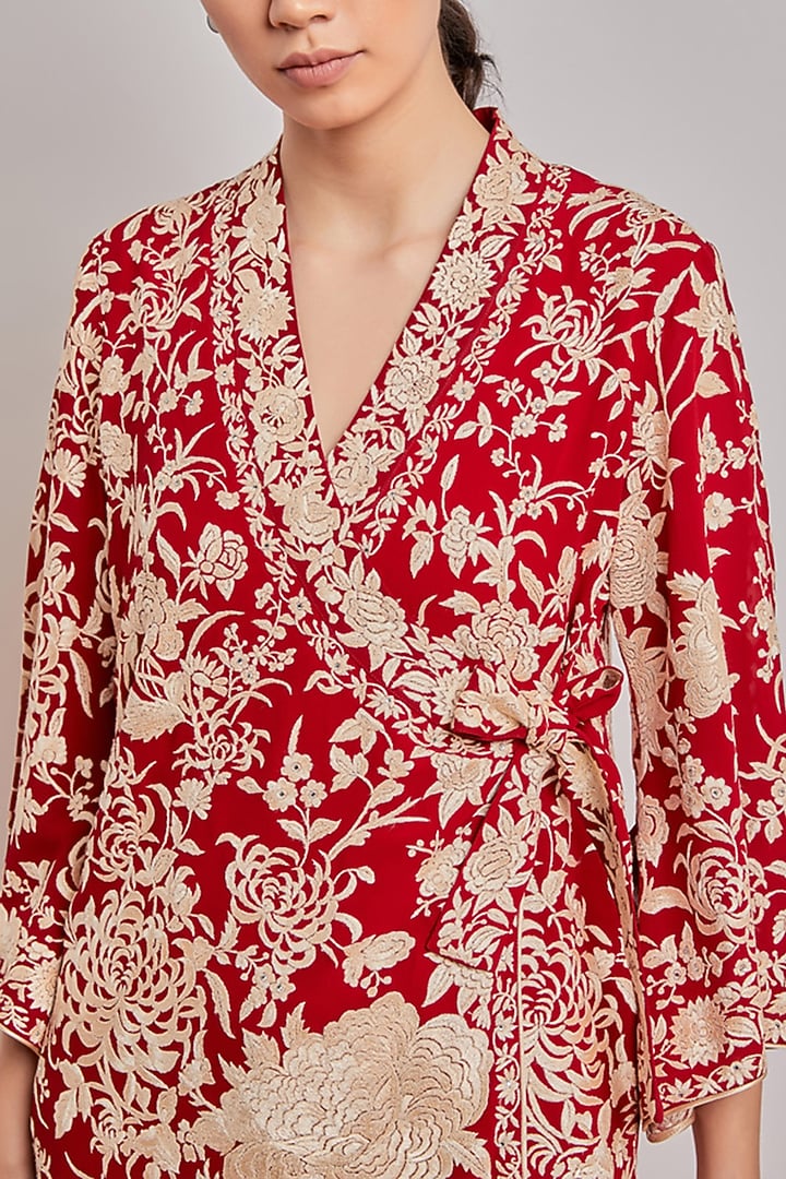 Red Embroidered Wrap Top by Patine at Pernia's Pop Up Shop