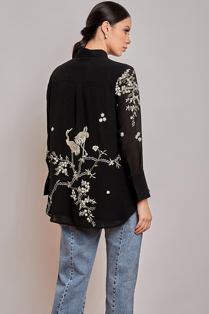 Black Hand Embroidered Shirt by Patine at Pernia's Pop Up Shop