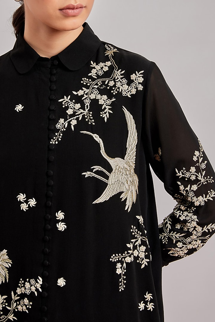 Black Hand Embroidered Shirt by Patine at Pernia's Pop Up Shop