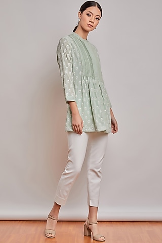 Mint Green Chikankari Tunic by Patine