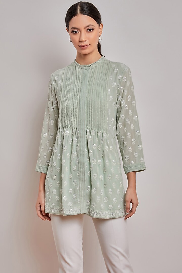 Mint Green Chikankari Tunic by Patine at Pernia's Pop Up Shop