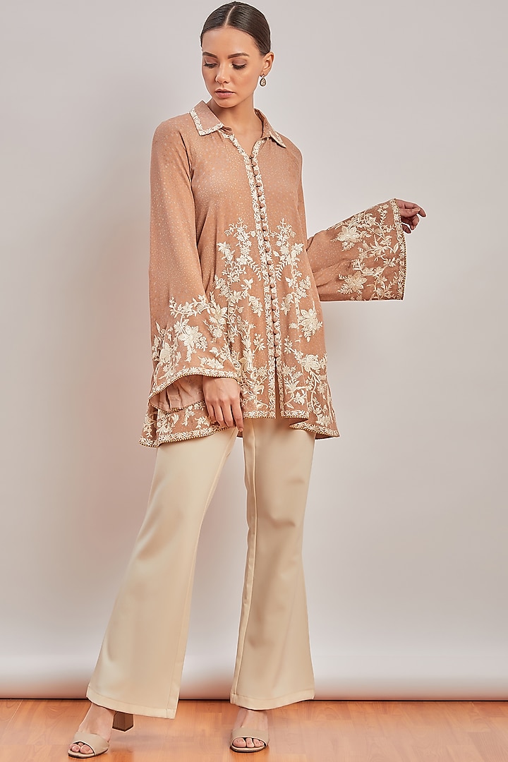 Nude Printed & Embroidered Shirt by Patine