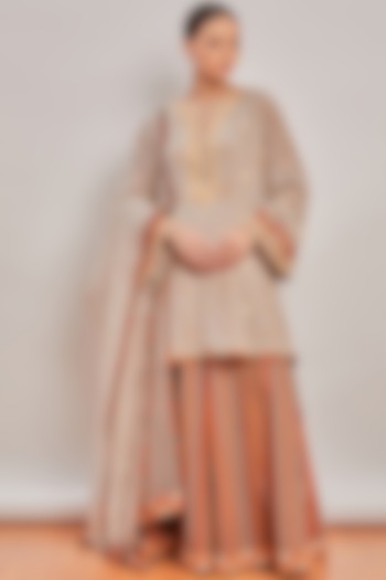 Grey Embroidered & Printed Sharara Set by Patine