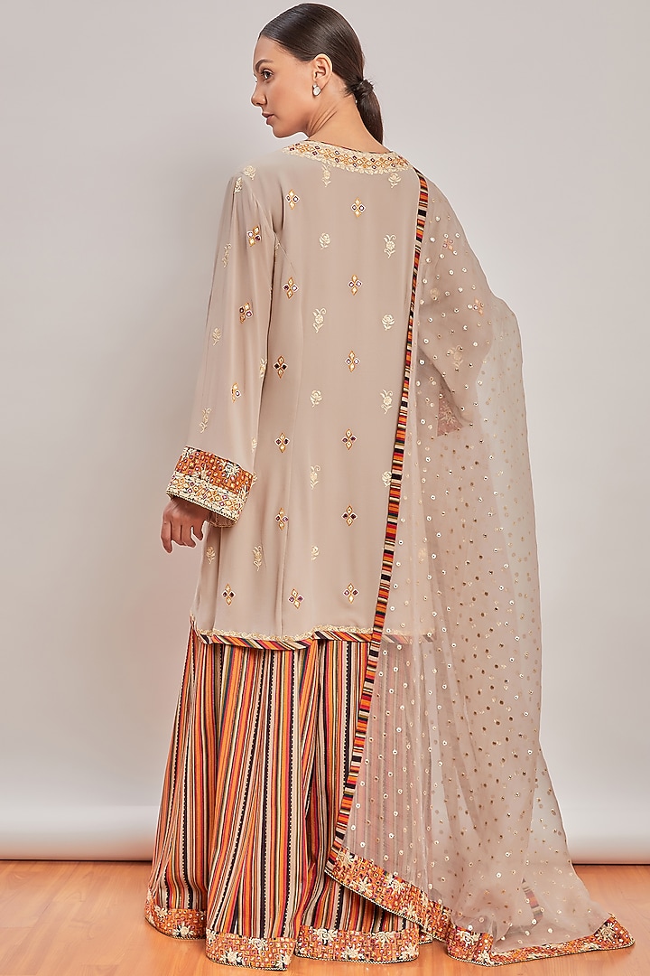 Grey Embroidered & Printed Wedding Sharara Set by Patine at Pernia's Pop Up Shop