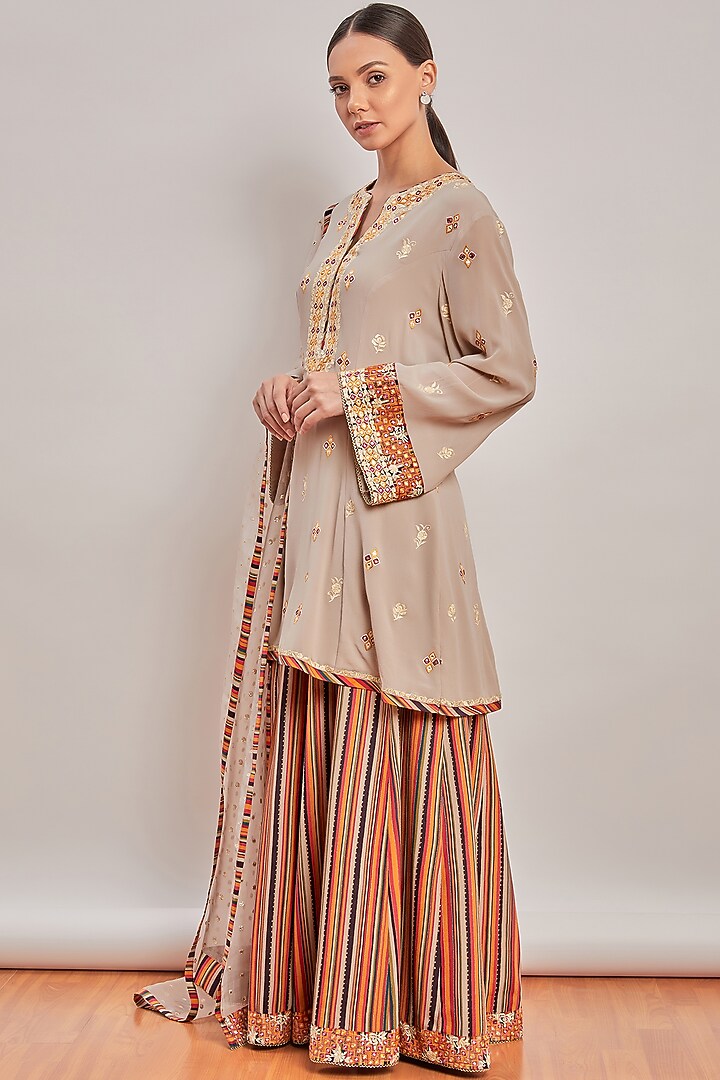 Grey Embroidered & Printed Wedding Sharara Set by Patine at Pernia's Pop Up Shop