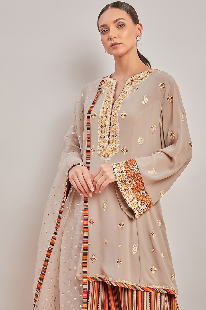Grey Embroidered & Printed Wedding Sharara Set by Patine at Pernia's Pop Up Shop