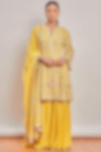 Yellow Embroidered Sharara Set by Patine