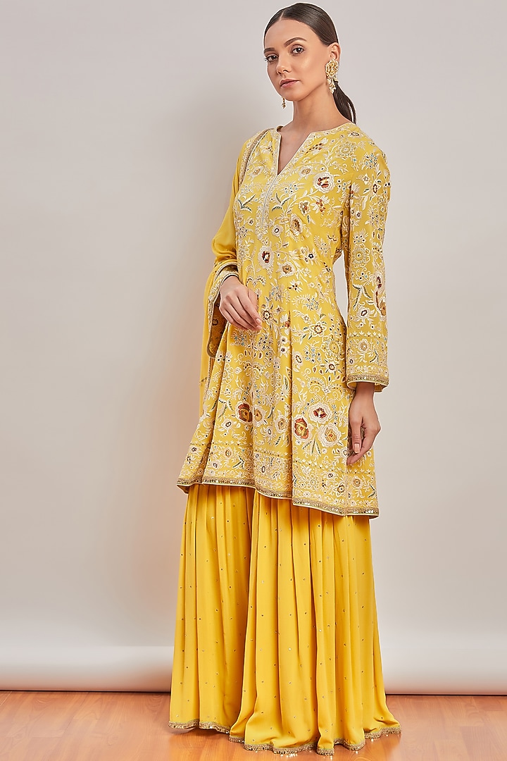 Yellow Embroidered Bridal Sharara Set by Patine at Pernia's Pop Up Shop