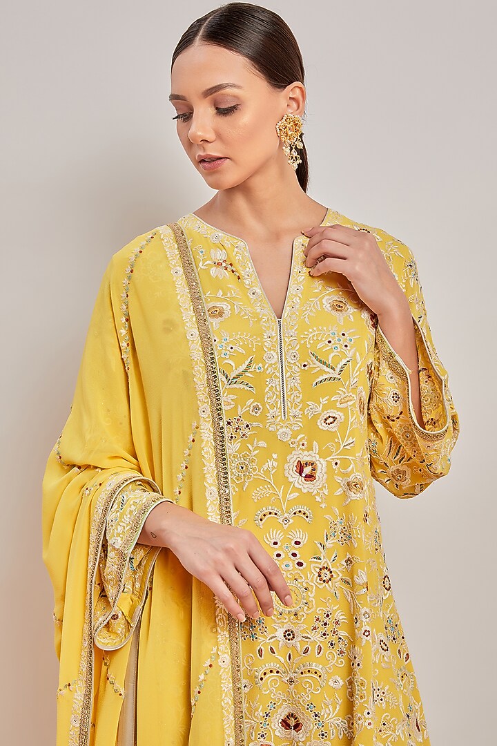 Yellow Embroidered Bridal Sharara Set by Patine at Pernia's Pop Up Shop