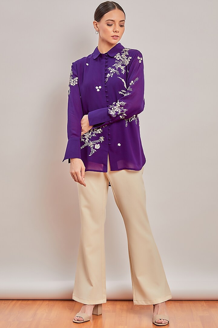 Purple Pearl Embroidered Shirt by Patine