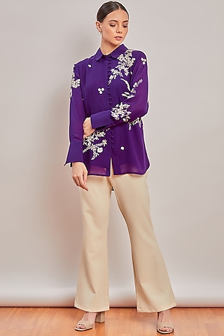 Purple Pearl Embroidered Shirt by Patine