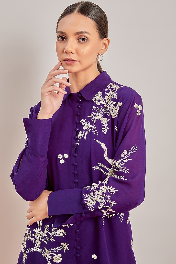 Purple Pearl Embroidered Shirt by Patine at Pernia's Pop Up Shop