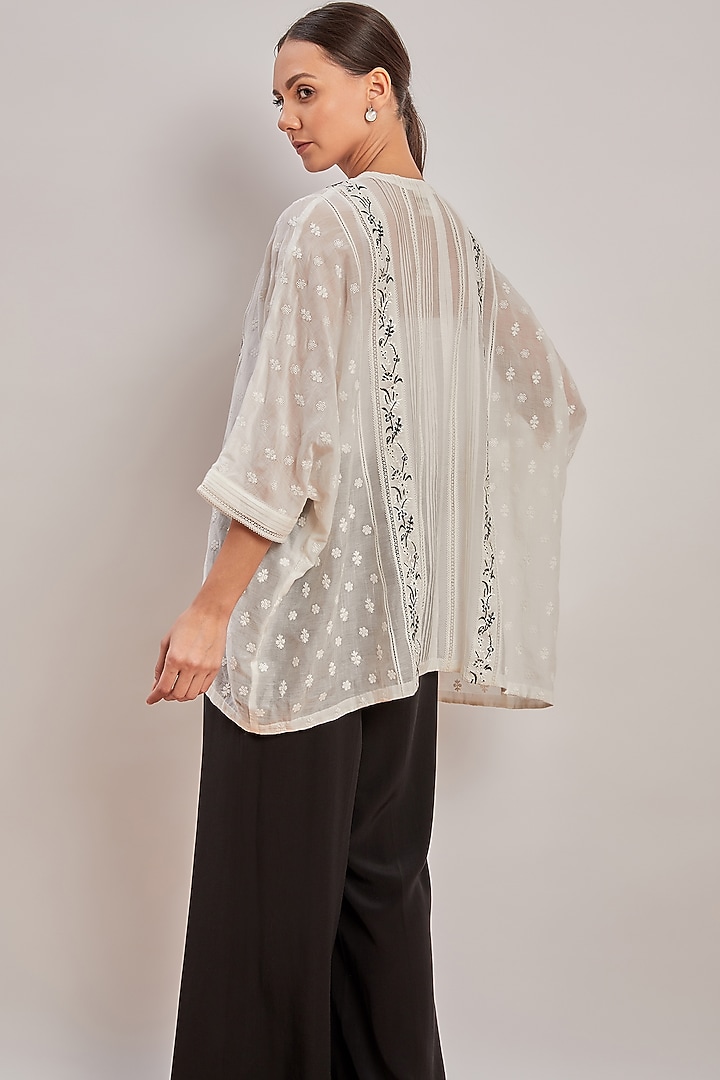Off White & Red Chikankari Top by Patine at Pernia's Pop Up Shop