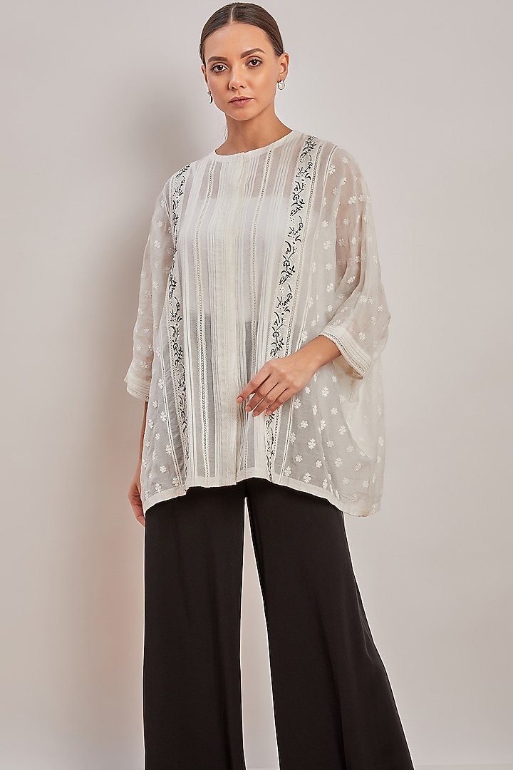 Off White & Red Chikankari Top by Patine at Pernia's Pop Up Shop
