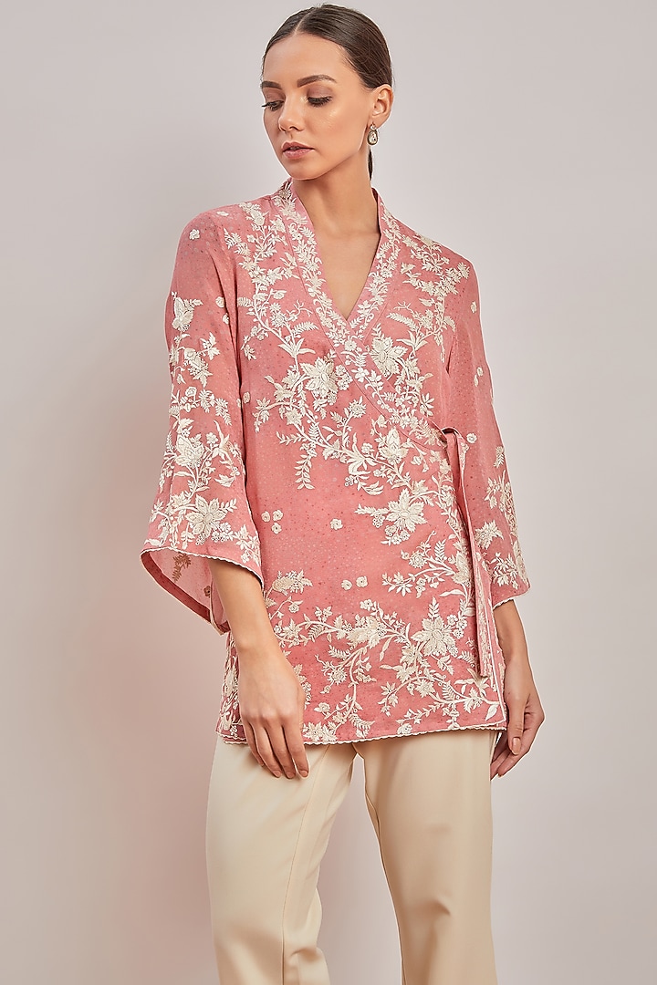 Blush Pink Printed & Embroidered Shirt by Patine at Pernia's Pop Up Shop
