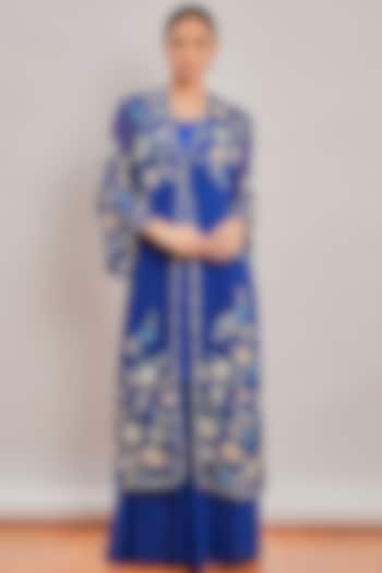 Cobalt Blue Embroidered Sharara Set by Patine