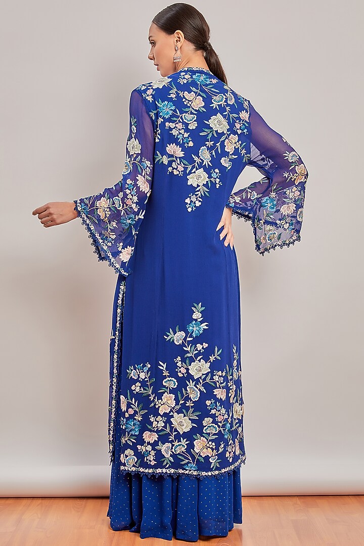 Cobalt Blue Embroidered Bridal Sharara Set by Patine at Pernia's Pop Up Shop