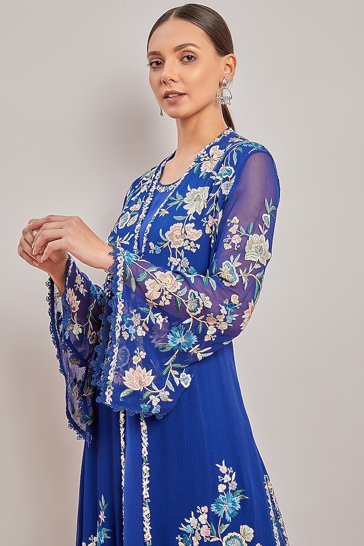 Cobalt Blue Embroidered Bridal Sharara Set by Patine at Pernia's Pop Up Shop