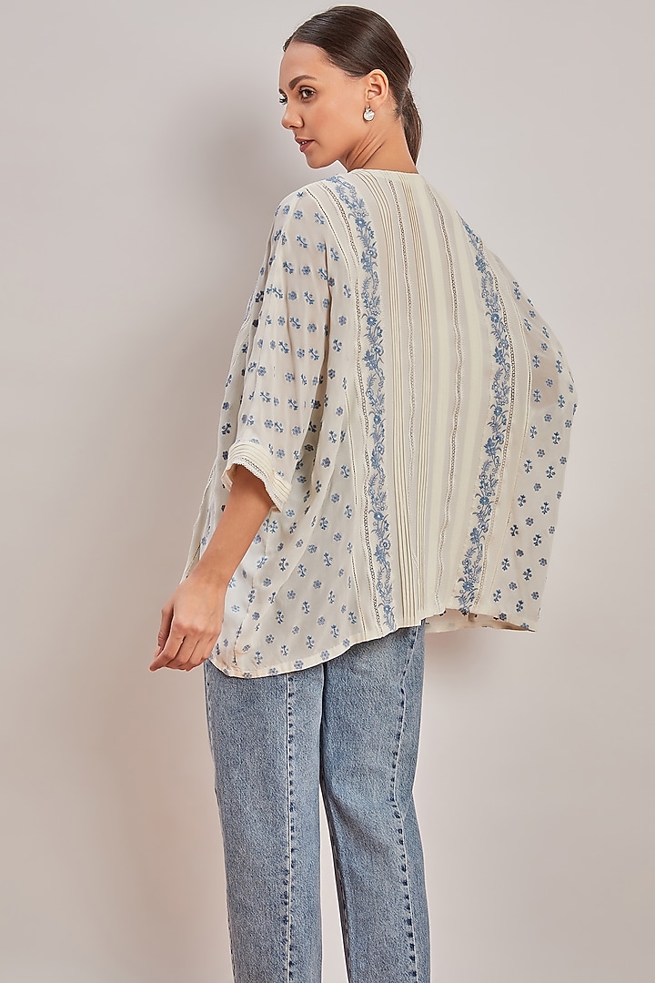 Off White & Blue Chikankari Top by Patine at Pernia's Pop Up Shop