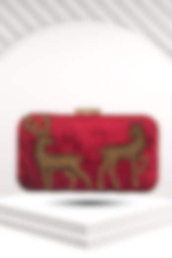 Red Velvet Zari Embroidered Handcrafted Clutch by PAAVNII