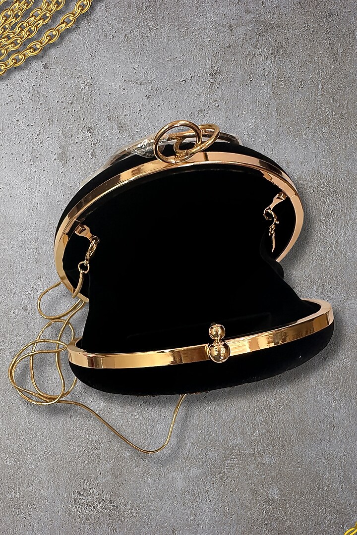 Black Velvet Resham & Metallic 3D Embroidered Clutch by PAAVNII at Pernia's Pop Up Shop