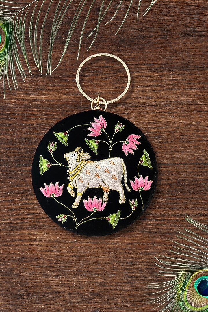 Black Velvet Resham Embroidered Handcrafted Clutch by PAAVNII at Pernia's Pop Up Shop