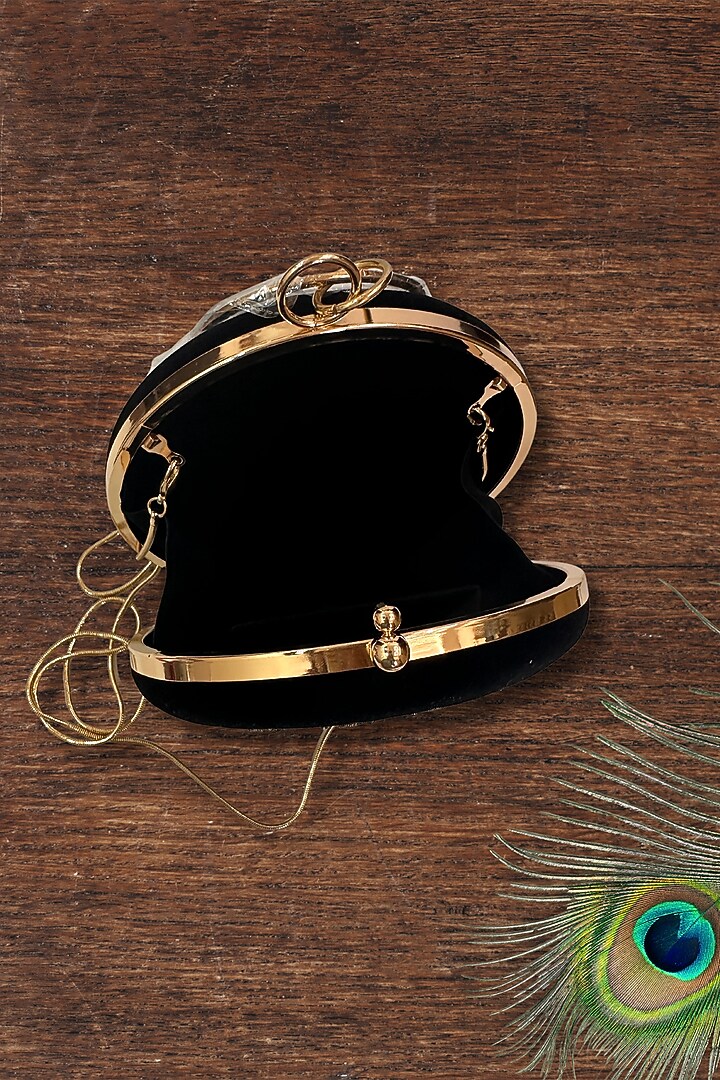 Black Velvet Resham Embroidered Handcrafted Clutch by PAAVNII at Pernia's Pop Up Shop
