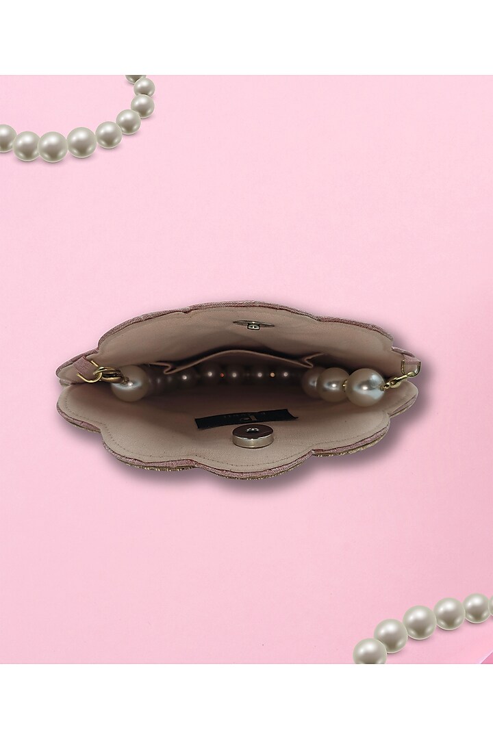 Pink Fabric Fine Metallic Embroidered Handcrafted Clutch by PAAVNII at Pernia's Pop Up Shop