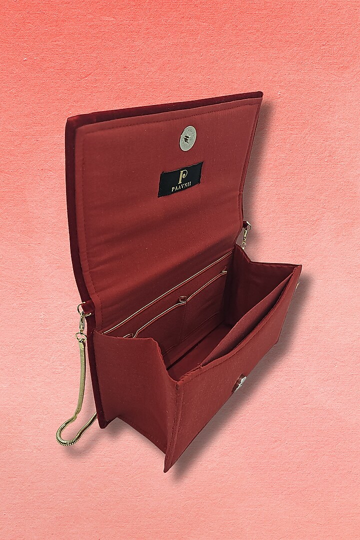 Red Velvet Fine Metallic Embroidered Handcrafted Clutch by PAAVNII at Pernia's Pop Up Shop