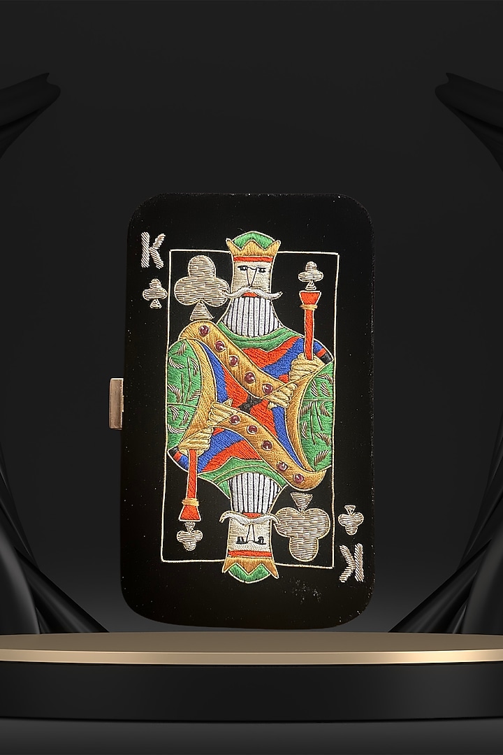 Black Velvet Resham & Zari Embroidered Clutch by PAAVNII at Pernia's Pop Up Shop