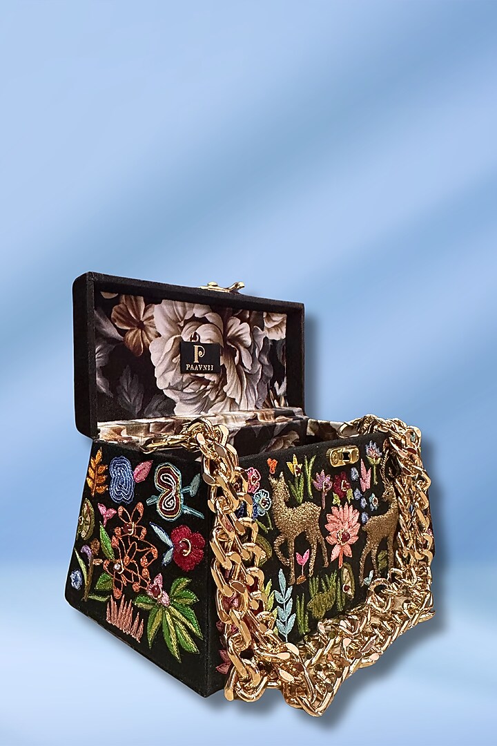 Black Silk 3D Hand Embroidered Clutch by PAAVNII at Pernia's Pop Up Shop