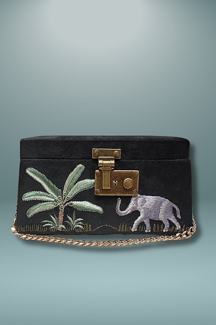 Black Silk 3D Hand Embroidered Clutch by PAAVNII at Pernia's Pop Up Shop