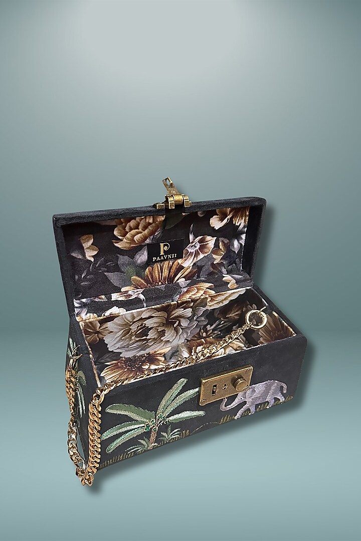 Black Silk 3D Hand Embroidered Clutch by PAAVNII at Pernia's Pop Up Shop