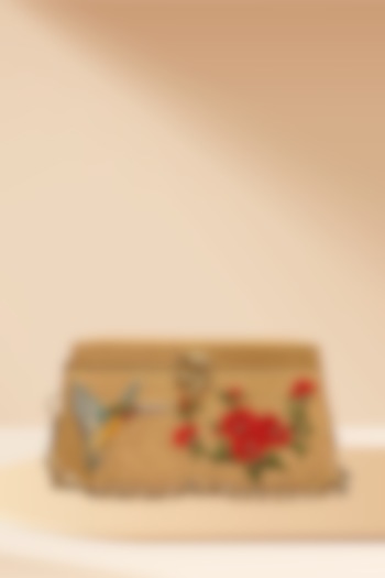 Beige Silk 3D Hand Embroidered Clutch by PAAVNII at Pernia's Pop Up Shop