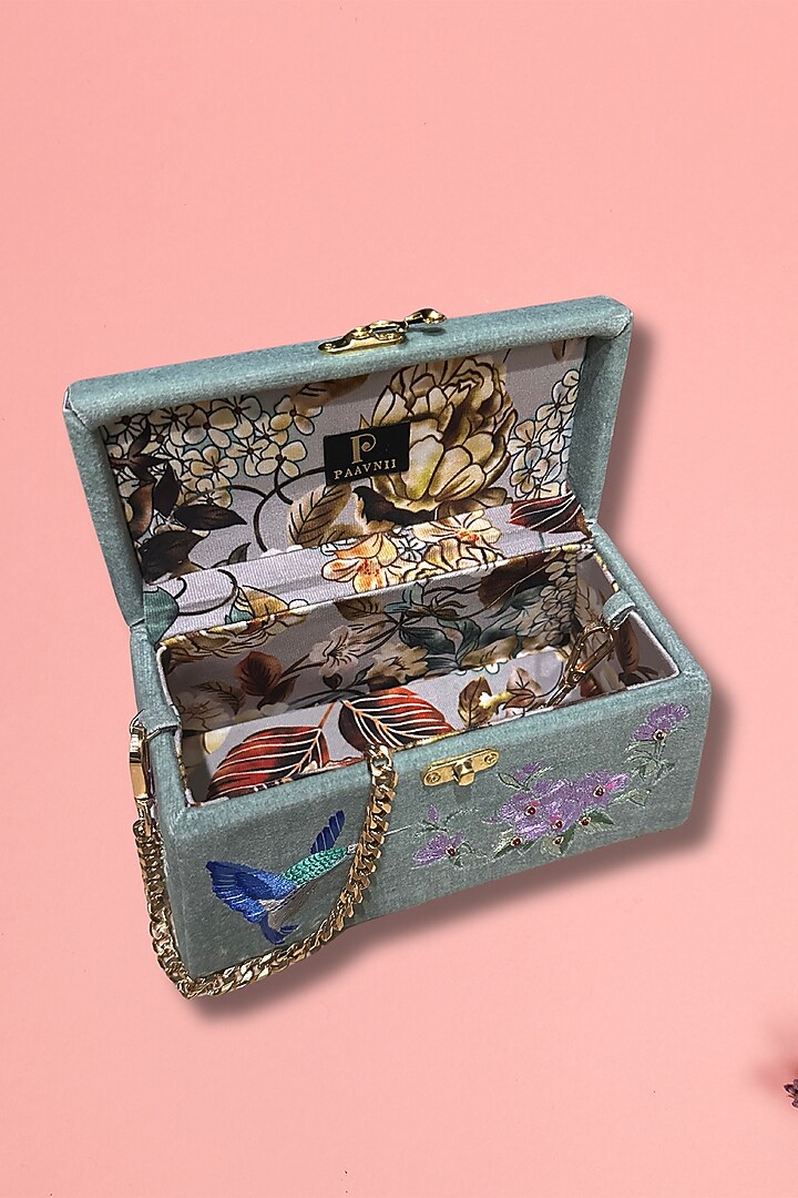 Grey Silk 3D Hand Embroidered Clutch by PAAVNII at Pernia's Pop Up Shop