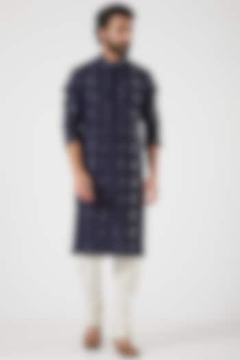 Medieval Blue Embroidered Kurta Set by PAWAN SACHDEVA at Pernia's Pop Up Shop