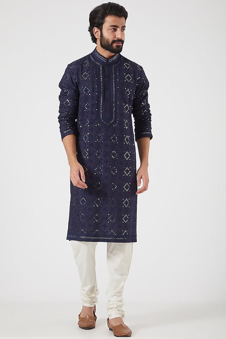 Medieval Blue Embroidered Kurta Set by PAWAN SACHDEVA at Pernia's Pop Up Shop