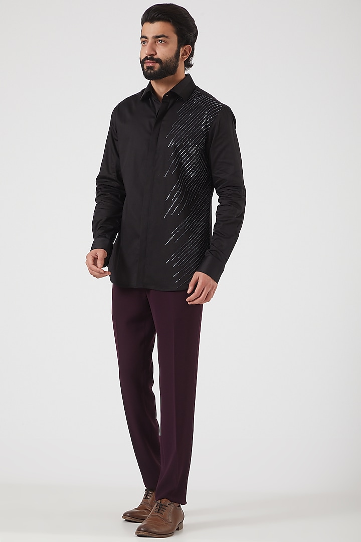 Black Wedding Shirt With Embroidery by PAWAN SACHDEVA at Pernia's Pop Up Shop