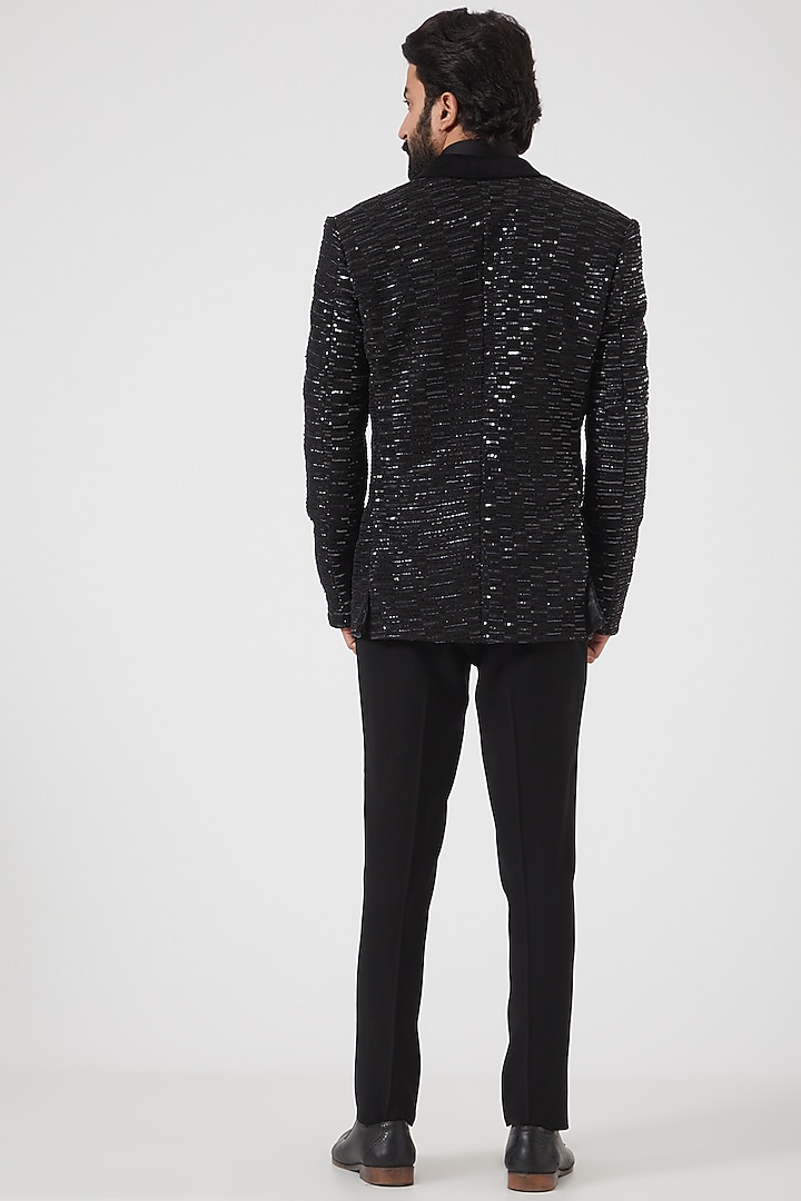 Black Sequins Embroidered Tuxedo by PAWAN SACHDEVA at Pernia's Pop Up Shop
