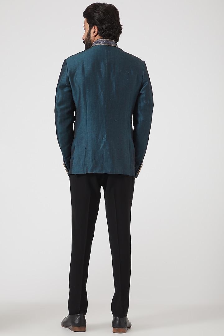 Light Navy Blue Embroidered Jodhpuri Wedding Bandhgala Jacket by PAWAN SACHDEVA at Pernia's Pop Up Shop