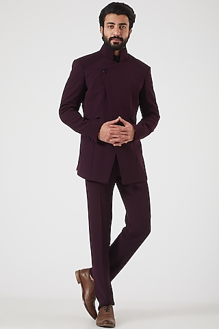 Dark Wine Embroidered Jodhpuri Bandhgala Jacket by PAWAN SACHDEVA