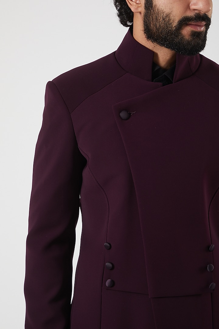 Dark Wine Embroidered Jodhpuri Wedding Bandhgala Jacket by PAWAN SACHDEVA at Pernia's Pop Up Shop