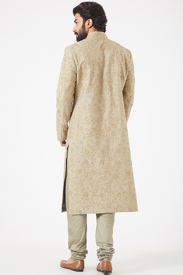 Beige Embroidered Front-Open Groom Sherwani Set by PAWAN SACHDEVA at Pernia's Pop Up Shop