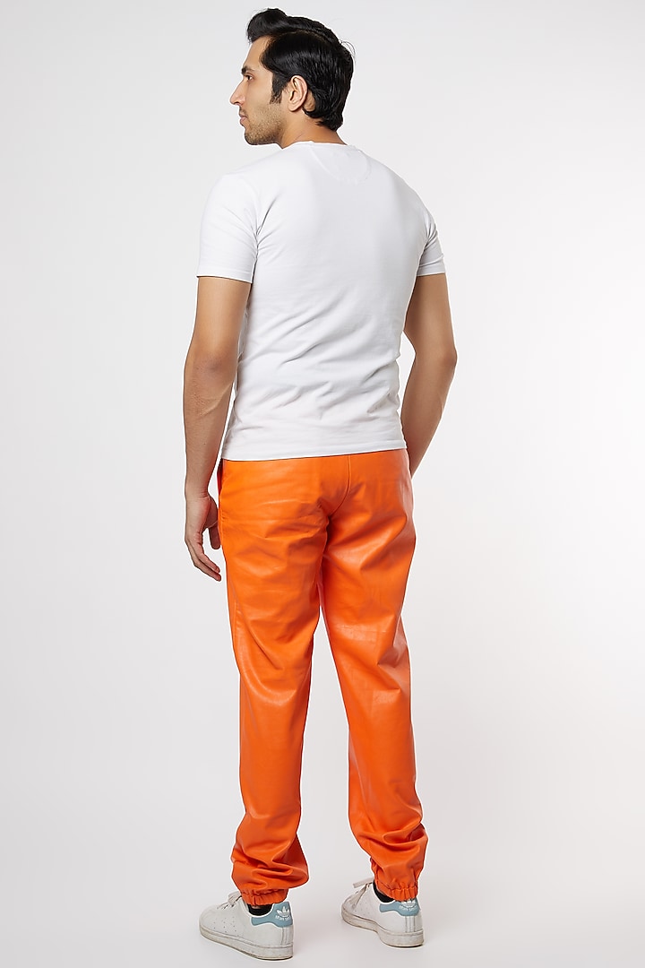 White & Orange Leather Pant Set by PAWAN SACHDEVA at Pernia's Pop Up Shop